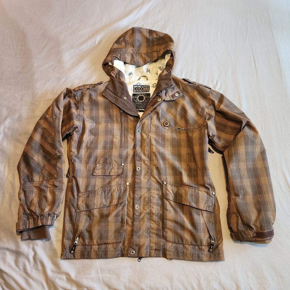 Vintage Empyre Snowboard Jacket Brown Plaid 10K Waterproof Size L